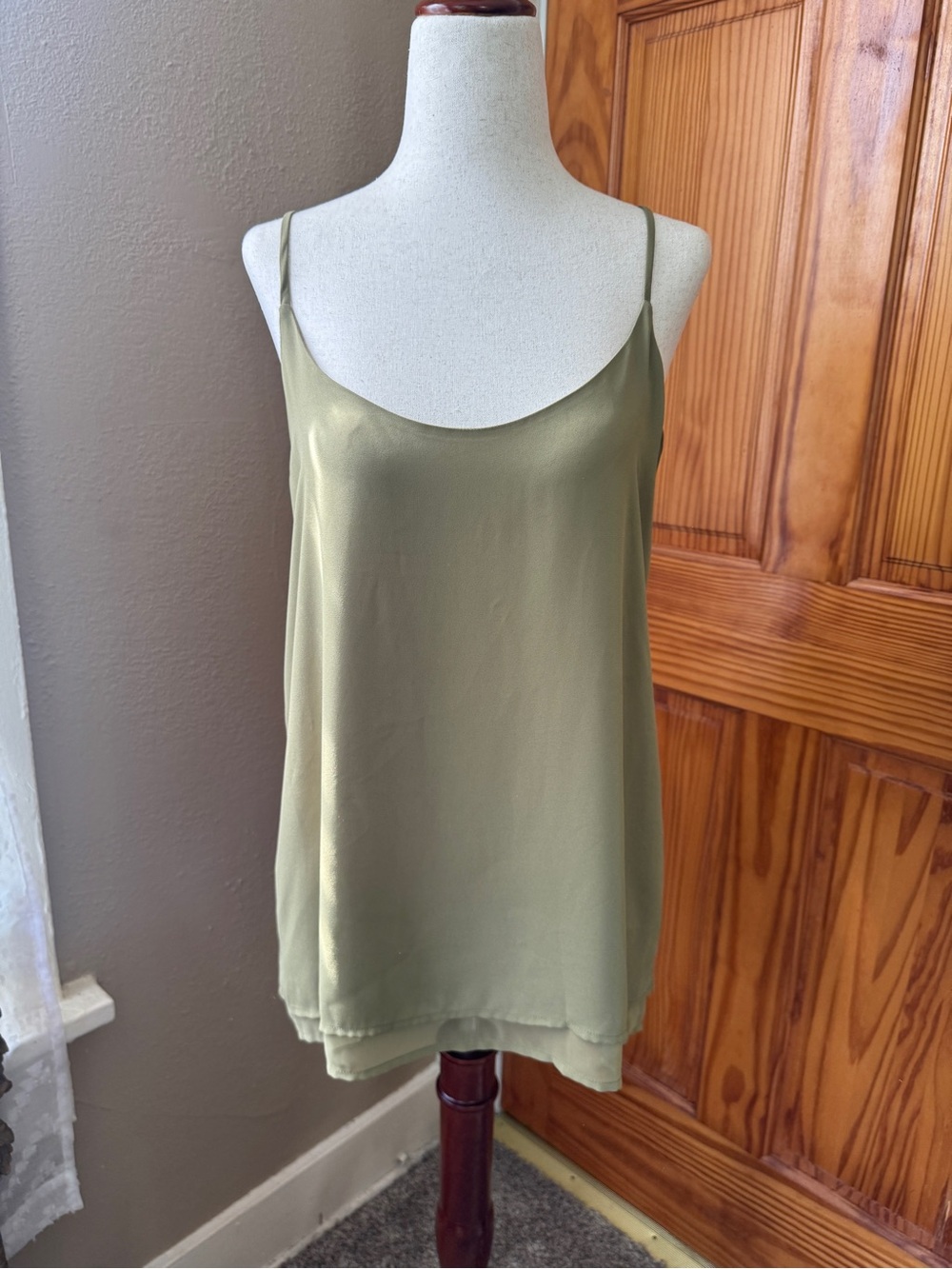 Harlow & Graham Olive Green Satin Cami Top - Women's Slip Tank